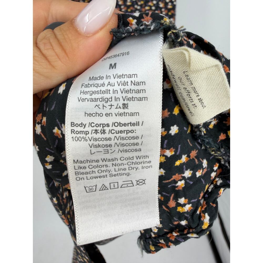 Madewell Womens M Bubble Sleeve Button-Front Midi Dress in Adorable Ditsy Black - Picture 13 of 16